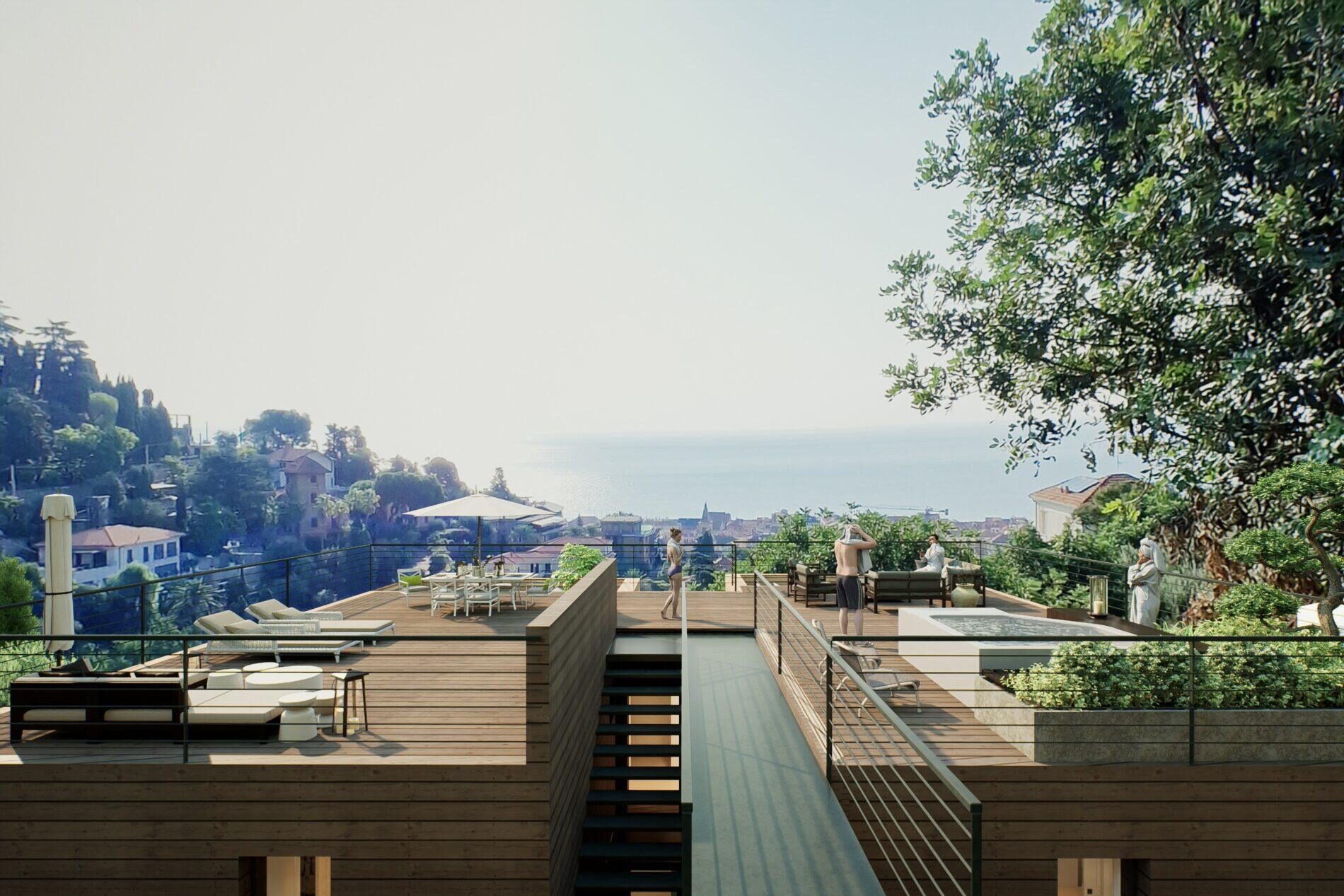 Panorama della prima collina di Alassio vista mare con distesa dell'entroterra