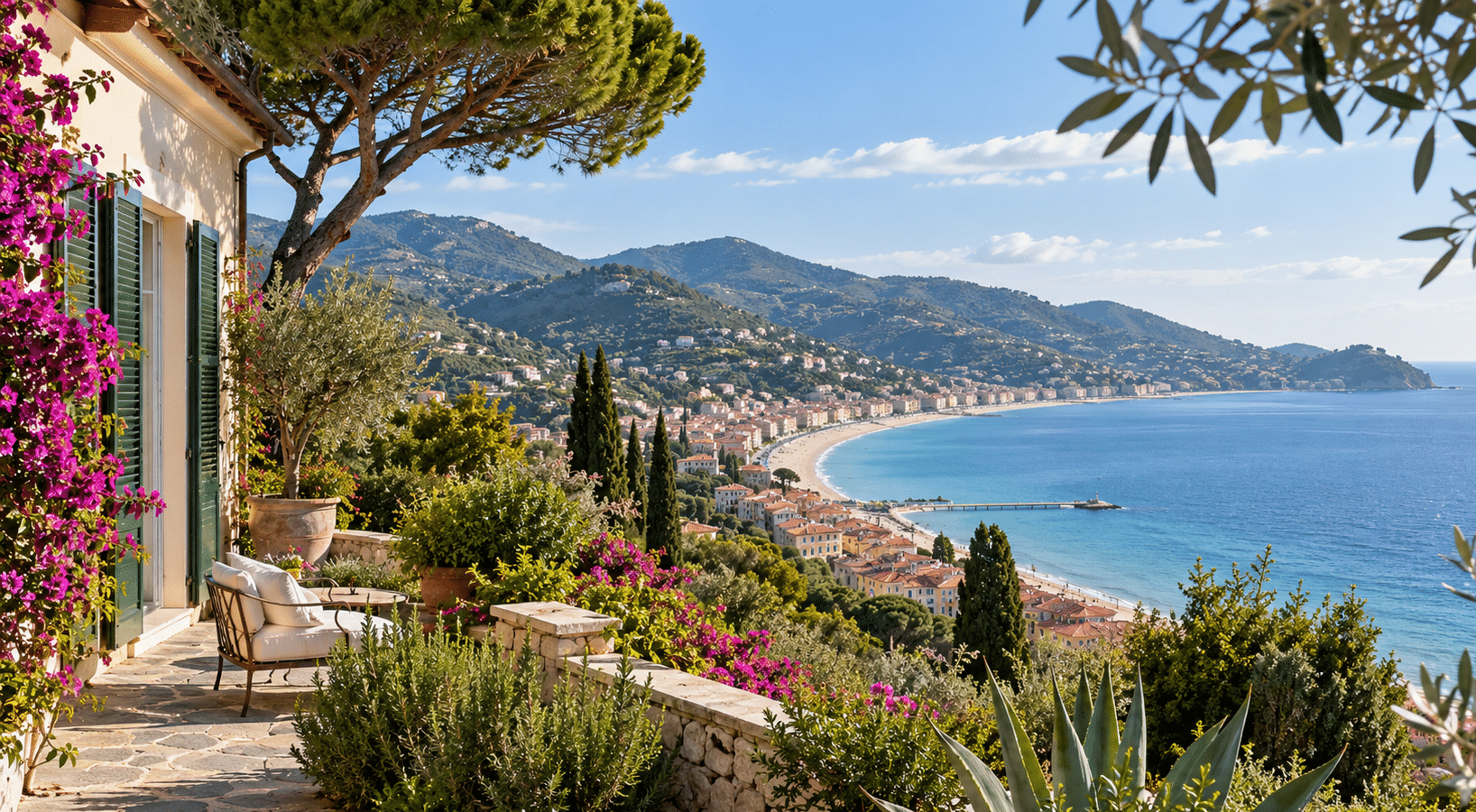 Terrazza panoramica vista mare ad Alassio immersa nella macchia mediterranea richiesta da acquirenti stranieri in Riviera Ligure